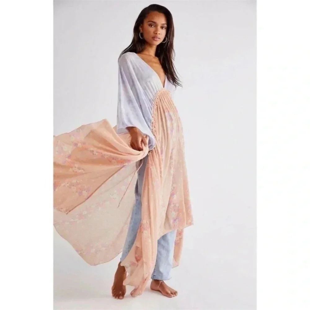 New Free People Long Sleeve Floral Boho Maxi Top XS - Picture 17 of 17